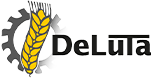 Logo mit einem Weizenhalm über einem Zahnrad, daneben der Text DeLuTa in schwarzer Schrift.