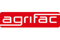 Rotes und weißes Agrifac-Logo mit stilisierten Kleinbuchstaben auf einem abgerundeten rechteckigen Hintergrund.