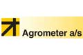 Logo von Agrometer a/s mit einem schwarzen geometrischen Muster auf gelbem Hintergrund und dem Firmennamen in schwarzer Schrift.