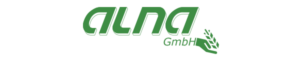 Grünes alna GmbH-Logo mit einer stilisierten Hand, die Körner auf der rechten Seite hält.