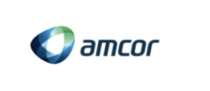 Amcor-Logo mit einer blauen und grünen abstrakten Form neben dem Wort amcor in Kleinbuchstaben.
