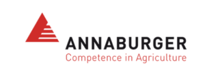 Rotes dreieckiges Logo mit ANNABURGER und dem Slogan Competence in Agriculture in schwarzer und roter Schrift.