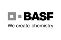 BASF-Logo mit dem Slogan We create chemistry in schwarzer Schrift auf weißem Hintergrund.