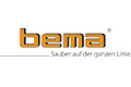 Bema-Logo mit orangefarbenem Text und deutschem Slogan Sauber auf der ganzen Linie auf weißem Hintergrund.