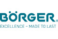 Börger-Logo mit Slogan EXCELLENCE - MADE TO LAST in blaugrünen Buchstaben auf weißem Hintergrund.