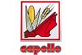 Logo mit einer Ähre, Weizen und roten Maschinen über dem Wort "capello" in fetten roten Buchstaben.