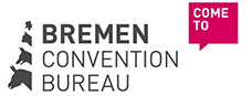 Logo des Bremen Convention Bureau mit Landkartenformen und einer rosafarbenen Sprechblase mit der Aufschrift "COME TO.".