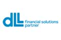 Blaues "dll"-Logo mit dem Text "financial solutions partner" auf weißem Hintergrund.