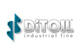 Logo mit tealfarbenen abstrakten Formen und dem Text DITOIL industrial line in grauer Schrift auf weißem Hintergrund.