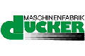 Logo mit grünem Text Ducker und schwarzem Text Maschinenfabrik oben, mit schwarzen und weißen horizontalen Linien unten.