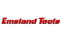 Emsland Tools Logo in fetter roter Kursivschrift auf weißem Hintergrund.