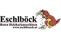 Eschlböck-Logo mit einem Cartoon-Biber, der Äste frisst, und Text, der für ihre Holzhackmaschinen wirbt.
