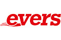Rotes evers-Logo mit drei roten Streifen, die vom Buchstaben e ausgehen, auf weißem Hintergrund.