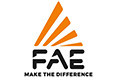 FAE-Logo mit drei orangefarbenen Diagonalstreifen über FAE und dem Slogan MAKE THE DIFFERENCE darunter.