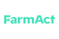 FarmAct-Logo in türkisfarbener Schrift mit einem Blattmuster im Buchstaben F auf weißem Hintergrund.