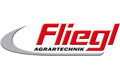 Fliegl Agrartechnik Logo mit rotem Text und grauem Swoosh-Design auf weißem Hintergrund.