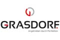 Grasdorf-Logo mit roter und grauer Kreisform über dem Firmennamen und dem deutschen Slogan darunter.