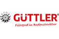 Güttler-Logo mit einem Zahnradsymbol und dem Text Güttler und führend in Bodenkultur in Rot.