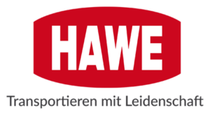 HAWE-Logo mit dem Slogan Transportieren mit Leidenschaft auf weißem Hintergrund.