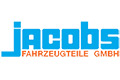 Blauer Jacobs-Text über orangefarbenem FAHRZEUGTEILE GMBH auf weißem Hintergrund.