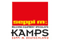 Logo mit rotem Text seppi m., Mulching Equipment Specialists, und KAMPS SEPPI M. DEUTSCHLAND in schwarzer Schrift.