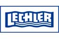 Blaues und weißes Lechler-Logo mit Wellenlinien unter fettem, in Großbuchstaben geschriebenem Text innerhalb eines rechteckigen Rahmens.