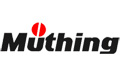 Logo mit dem Wort Müthing in fetter schwarzer Schrift, mit einem roten Punkt über dem Buchstaben u.