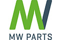 Grünes und dunkelblaues stilisiertes MW-Logo über dem Text MW PARTS in Grün.
