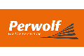 Orangefarbenes Perwolf-Logo mit weißem Text und einer stilisierten Grafik aus horizontalen Linien, die eine dreieckige Form bilden.