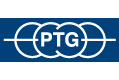 Logo mit weißen Buchstaben PTG in sich überschneidenden weißen Kreisen auf blauem, rechteckigem Hintergrund.