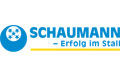 Schaumann-Logo mit blauem Text und einem runden Symbol, das den Slogan Erfolg im Stall" zeigt.
