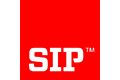 Weißer SIP™-Text auf einem leuchtend roten, quadratischen Hintergrund.
