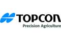 Topcon Precision Agriculture Logo mit blauem Grafiksymbol und schwarzem Text auf weißem Hintergrund.