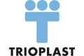 Blaues T-Logo mit drei blauen Kreisen darüber und dem Wort TRIOPLAST in fetten schwarzen Buchstaben darunter.