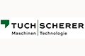 Tuch Scherer Logo mit grüner Grafik und Text: Maschinen | Technologie unterhalb des Firmennamens.
