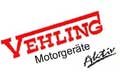 Logo mit rotem Schriftzug VEHLING, schwarzem Schriftzug Motorgeräte und darunter kursivem schwarzen Schriftzug Aktiv.
