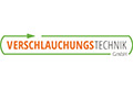 Logo mit grünem Umriss und Pfeil, Text: VERSCHLAUCHUNGSTECHNIK GmbH in Orange und Grau.