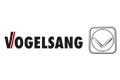 Vogelsang-Logo mit stilisiertem roten und schwarzen V und einem grau umrandeten Quadrat, das eine geschwungene Form enthält.